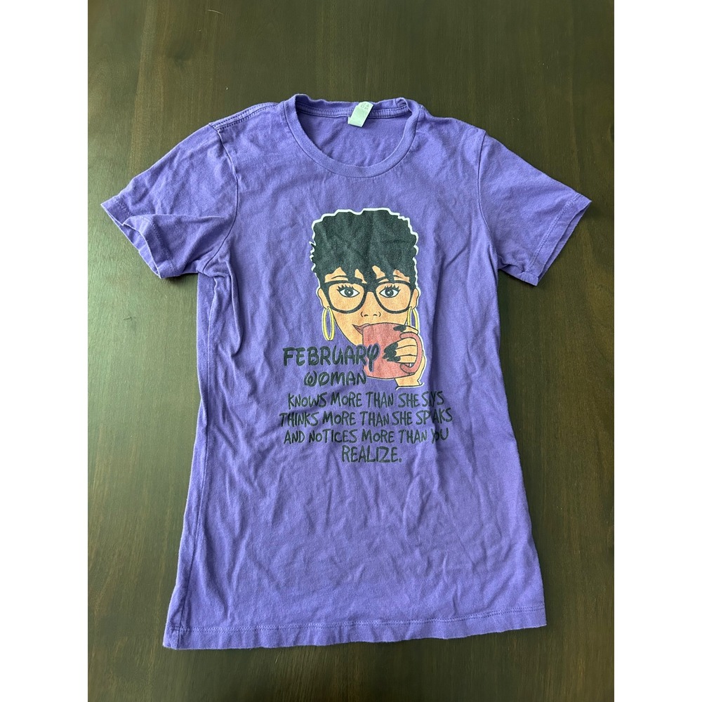 Next Level Apparel February Woman Graphic T-Shirt Purple Short Sleeve Small